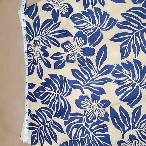 Talbots Size 15 Stretch Tan With Blue Tropical Floral Pattern Sequin Skirt - Picture 4 of 11